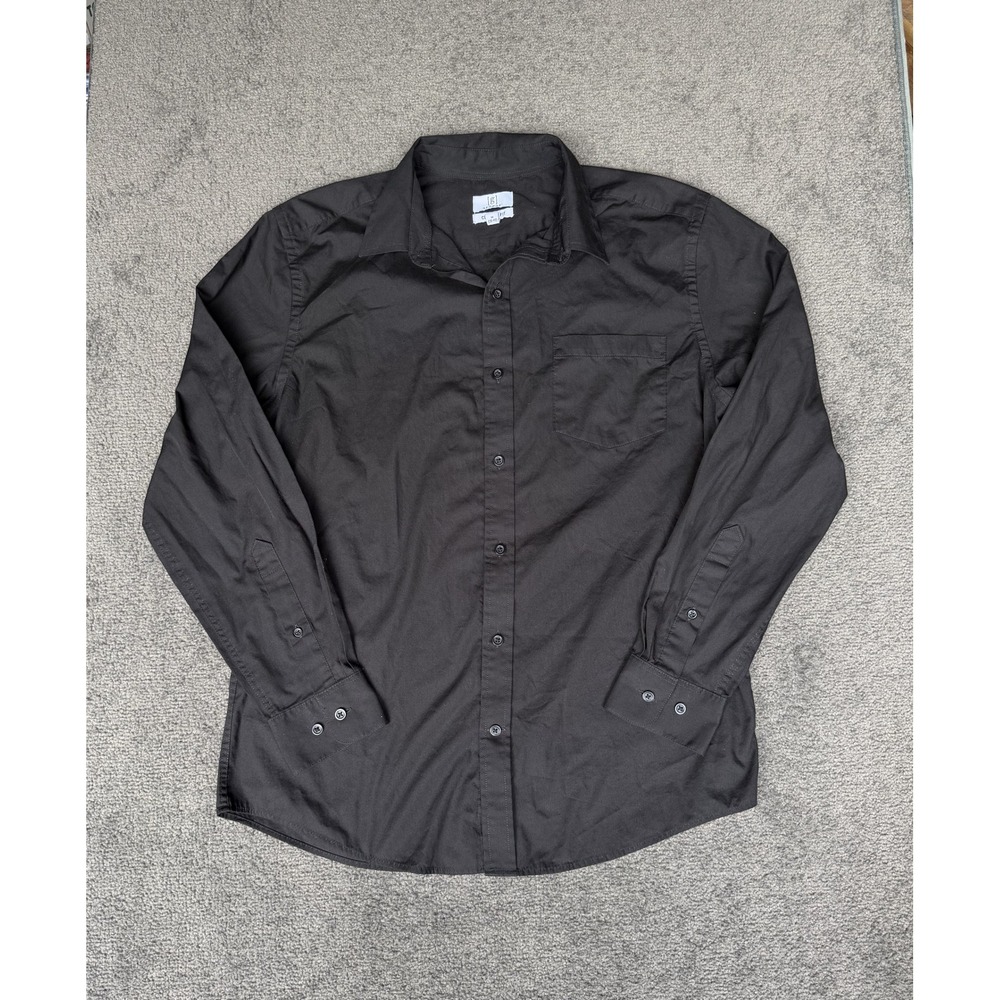 George Mens Classic Fit Long Sleeve Button Down Shirt Black Medium 38-40